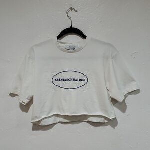 Rare Ksenia Schnaider Cropped T Shirt in White With Logo & Embroidered Doves